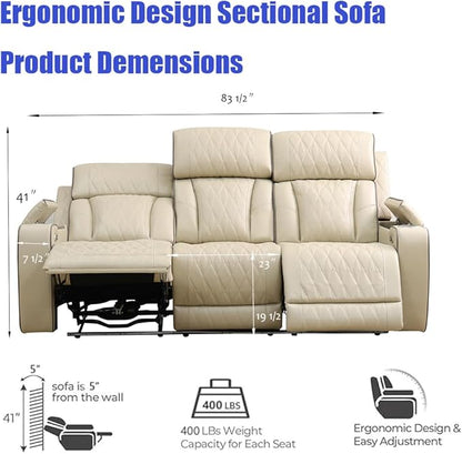 Brown Power Reclining Sectional Sofa, Leather Recliner Sectional Sofa, Power Recliner Couch Set With LED, Living Room Furniture Sets Adjustable Chair, Arm Storage & Cup Holders for Home/Office