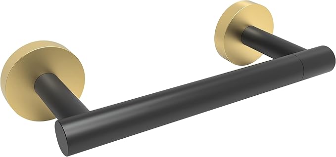 Black and Gold Toilet Paper Holder SUS304 Stainless Steel Double Post Pivoting Toilet Paper Roll Holder Wall Mounted Tissue Holder for Commercial Bathroom RV Matte Black & Brushed Brass Finish