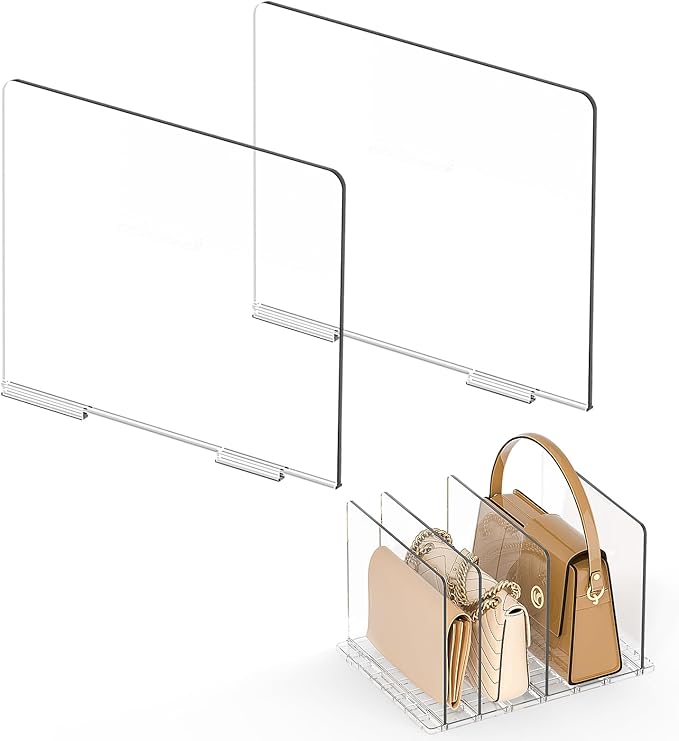 Bag Purse Organizer Accessories: 2-Dividers Plastic Clutch Dividers for Closet Organizers and Storage - Keep Carteras & Pocketbook Upright