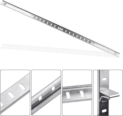 Xadnitu 20 Packs 17 Inches Metal Pilaster Shelf Bracket Rails with Adjustable Shelving Support Clips and Mount Screws for Cabinet, Shelves Storage