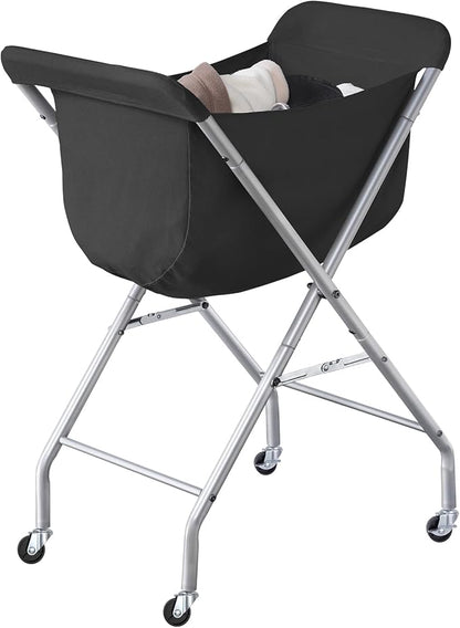 ELYKEN Laundry Cart with Wheels, 32”H Easy Rolling Laundry Hamper with Removable Liner Bag, Sturdy Metal Frame Clothes Basket with 4 Casters and 2 Brakes