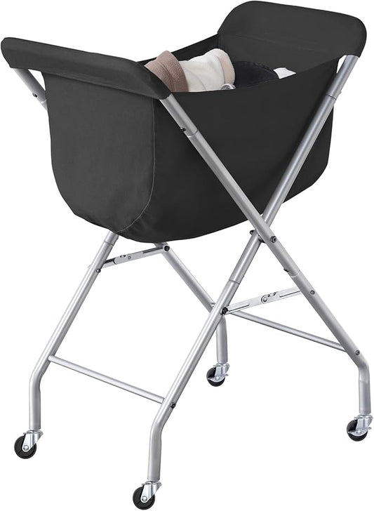 ELYKEN Laundry Cart with Wheels, 32”H Easy Rolling Laundry Hamper with Removable Liner Bag, Sturdy Metal Frame Clothes Basket with 4 Casters and 2 Brakes
