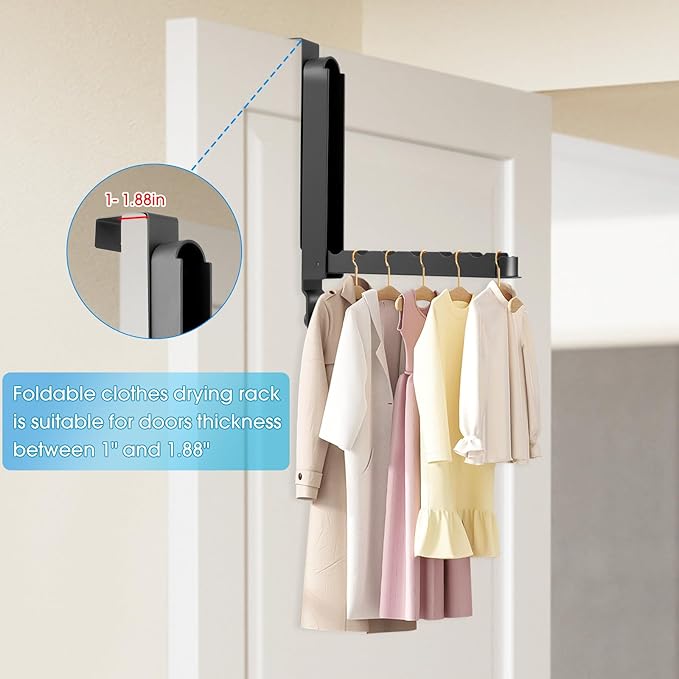 Over The Door Drying Rack, 2 Pack Foldable Over The Door Hooks Hanger for Laundry Clothes Heavy Duty Door Organizer Rack Coat Towels Hanging Storage for Bedroom Bathroom Kitchen