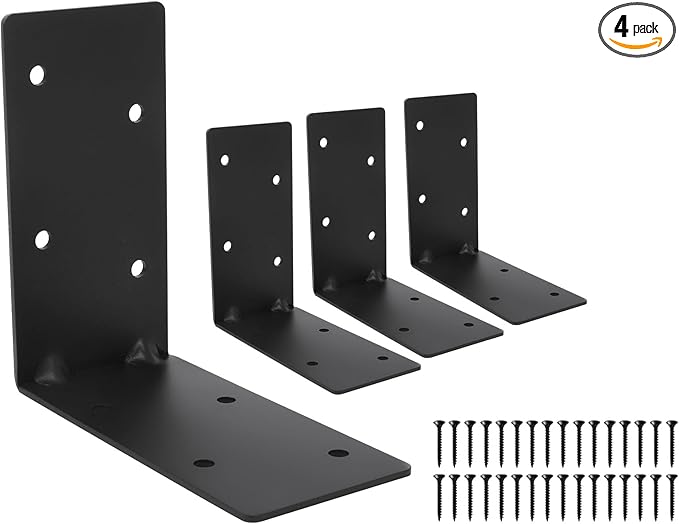 Heavy Duty Steel Corner Brackets 4pcs,6"x6"x3" L Right Reinforced Angle Bracket, Strengthen Metal Joint Support,DIY L Shelf Brackets for Wood Projects