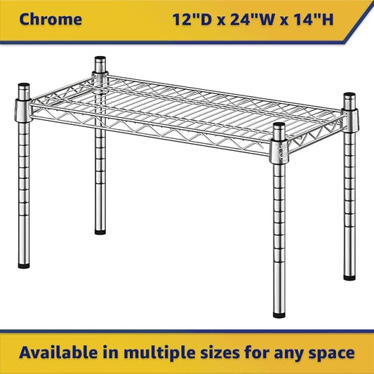 12" x 24" x 14" Chrome Wire Storage Shelf, Dunnage Rack, Commercial 1 Tier Small Shelf