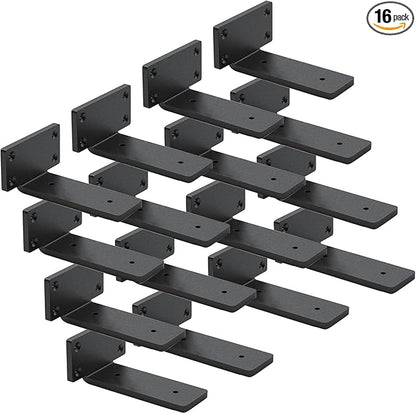 16 Pack Shelf Brackets 6 Inch Floating Shelf Bracket 1/5 inch Thick Heavy Duty Hidden Shelf Brackets Iron Metal Brackets for Shelf Support with Screw Included