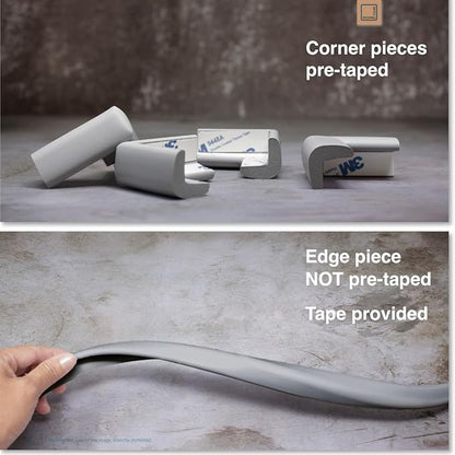 Roving Cove Slimfit Corner Edge Protector for Baby Proofing (Small 18ft Edges 8 Corners), Furniture Safety Bumper Guard, Soft NBR Rubber Foam, 3M Adhesive, Stone Grey
