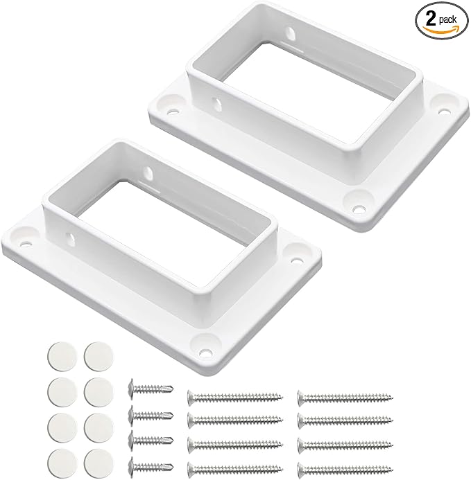 Aiwaiufu 2″ x 3.5″ White Vinyl Fence Brackets, Slotted Handrail Bracket Kit with Screws for Decking Railing, Mount to Wall or Other Vertical Flat Surface, Pack of 2