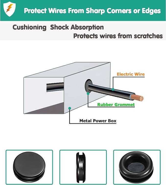 Rubber Grommet Kit 200 Pack - 7 Sizes Firewall Rubber Hole Plugs - Automotive, Home Improvement Cord Pipe Wire Organization
