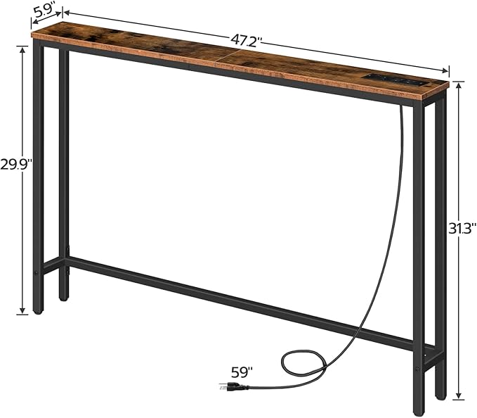 HOOBRO Skinny Console Table with Power Outlets and USB Ports, Table with Charging Station and 39.4" Skinny Console Table, for Entryway, Hallway, Foyer, Rustic Brown BF15XG01G1-BF51UXG01