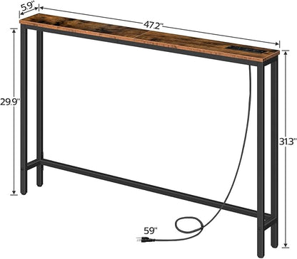 HOOBRO Skinny Console Table with Power Outlets and USB Ports, Table with Charging Station and 39.4" Skinny Console Table, for Entryway, Hallway, Foyer, Rustic Brown BF15XG01G1-BF51UXG01