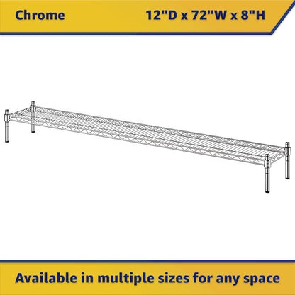 12" x 72" x 8" Chrome Wire Storage Shelf, Dunnage Rack, Commercial 1 Tier Small Shelf