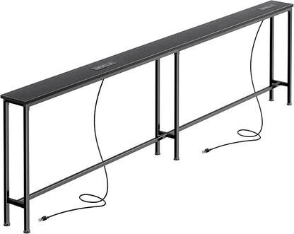 SUPERJARE Sofa Table with 2 Power Outlets and USB-C Ports, 5.9 Inch Narrow Console Table with Storage, Extra-Long, for Entryway Hallway Couch Behind Sofa, Small Spaces (Black, 5.9"D x 86.6"W x 29.7"H)