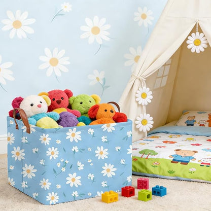 Rectangular Daisy Storage Basket,Kids Laundry Hamper,Waterproof foldable kids laundry basket,Blue Baskets,Books Box,Flower room decor(Daisy)