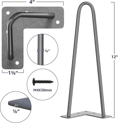 SMARTSTANDARD 12 Inch Heavy Duty Hairpin Furniture Legs, Metal Home DIY Projects for TV Stand, Sofa, Cabinet, etc with Rubber Floor Protectors Gray 4PCS