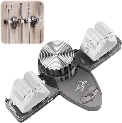 Broom Holder Mop Hanger, Wall Mount Mop Grippers, Self Adhesive Mop and Broom Holder Wall Mount, No Punching Required Broom Hanger Organizer for Bathroom, Kitchen, Utility Room, Laundry Room