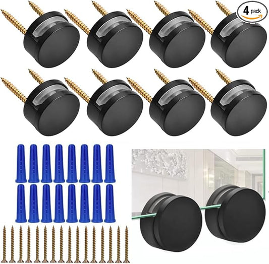 AccEncyc Black Upgraded 3-5mm Frameless Mirror Mounting Hardware 8 Pack Dual-Screw Fixing Mirror Mounting Kit with Heavy Duty Long Screws and Anchors (8 Pack)