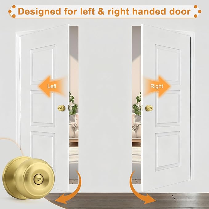Probrico Brushed Brass Door Knob, Gold Bedroom Bathroom Door Knobs Inteior, Privacy Door Knobs, 1 Pack