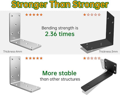 5" X 5" X 2.5" Heavy Duty L Brackets for Wood (4 PCS), L-Shaped Corner Brackets for Shelving and Furniture , Silver