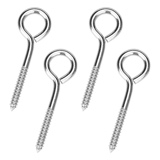 Aovchei Eye Screws, 4 Pcs 4.5 inches 304 Heavy Duty Stainless Steel Screw Hooks, Rust-Resistant Self Tapping Eyelet Bolts for Wood, Securing Cables Wires, Indoor & Outdoor for Hanging Artwork