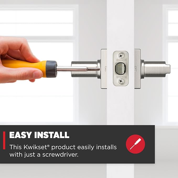Kwikset Casey Interior Privacy Door Handle with Lock,Door Lever for Bathroom and Bedroom,Satin Nickel Reversible Keyless Turn Lock,with Microban Protection,(Pack of 4)