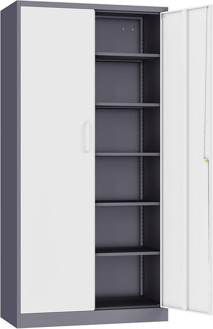 SISESOL 6 Tier Storage Cabinet with Doors and Shelves,71" Tall Metal Storage Cabinet with Lock Door Adjustable Shelf, Steel Lockers for Office, Home,School,Kitchen,Garage Tool Utility Cabinet