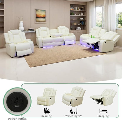 Modern Power Sectional Recliner Sofa with LED Light, Living Room Furniture Sets, Power Reclining Sofa Set with 5 Recliner Seats/Cup Holders & Storage Console for Home Theater/Living Room