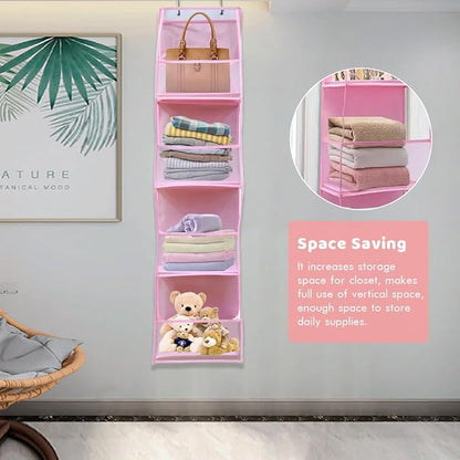 Bibabala Over The Door Organizer Storage,4 Shelf Swing-Proof Behind Door Organizers with Metal Hooks,Closet Hanging Organizer with 4 Large Clear Pocket for Bedroom,Bathroom,Pantry(Pink)