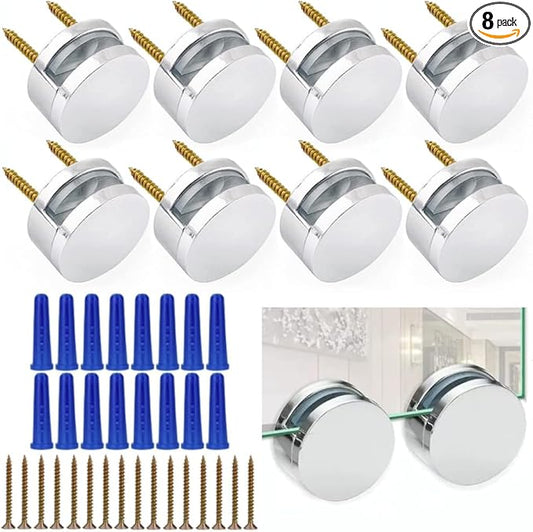 AccEncyc Upgraded 3-5mm Frameless Mirror Mounting Hardware 8 Pack Dual-Screw Fixing Mirror Mounting Kit with Heavy Duty Long Screws and Anchors