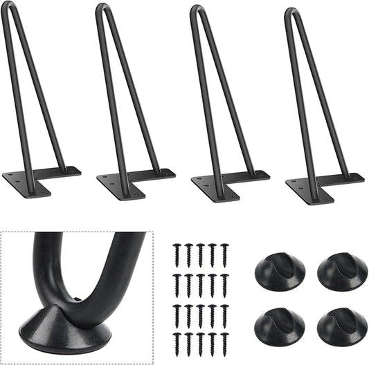 SMARTSTANDARD 9 Inch Heavy Duty Hairpin Furniture Legs, Metal Home DIY Projects for TV Stand, Sofa, Dresser with Rubber Floor Protectors Black 4PCS