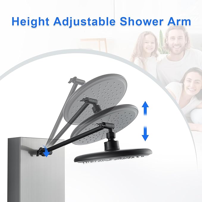 POPFLY Shower Panels System with 8-inch Rainfall Shower and Shelf, Shower Tower with Adjustable Head, 6 Body Jets and 5-Setting Handheld Shower, Brushed Nickel, Stainless Steel