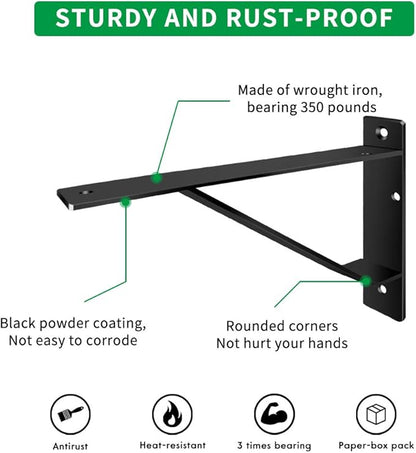 Heavy Duty Shelf Brackets 20 inch, Industrial Wall Brackets with Lip Metal Storage Brackets Outdoor/Indoor Include Screws 2 Pack Black