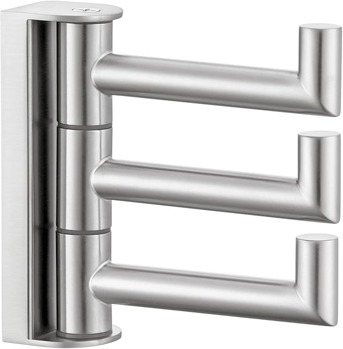 Angle Simple Swivel Towel Hook 3 Arms, SUS304 Stainless Steel Foldable Robe Towel Hook for Bathroom, Wall Coat Holder, Brushed Nickel