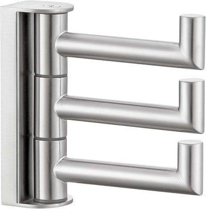 Angle Simple Swivel Towel Hook 3 Arms, SUS304 Stainless Steel Foldable Robe Towel Hook for Bathroom, Wall Coat Holder, Brushed Nickel