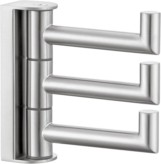 Angle Simple Swivel Towel Hook 3 Arms, SUS304 Stainless Steel Foldable Robe Towel Hook for Bathroom, Wall Coat Holder, Brushed Nickel