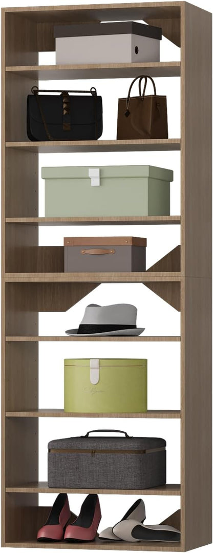ROOMTEC Modular Closet System, 19.5" Shelf Closet Tower Wall-Mounted Closet Organizer, Wooden Tower for Walk-In Closets, Wardrobe Storage Kit, Wood