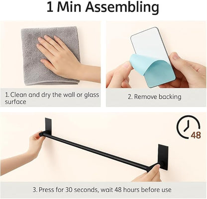 KES Bathroom Towel Bar Usable Length 24-Inch Adhesive Hand Towel Holder No Drill Wall Mounted SUS 304 Stainless Steel Matte Black, A7000S60B-BK