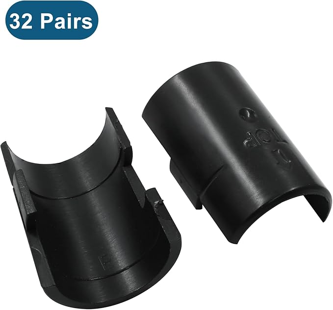 64Pcs (32 Pairs) Wire Shelf Clips, 1"(25.4mm) Post Wire Shelving Shelf Lock Clips, Plastic Black Shelving Sleeves Replacements for Wire Shelving System