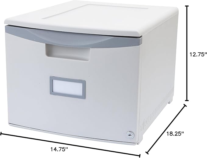 Storex Plastic One-Drawer File Cabinet – Locking Document Organizer for Home and Office, Gray, 1-Pack (61251B01C)