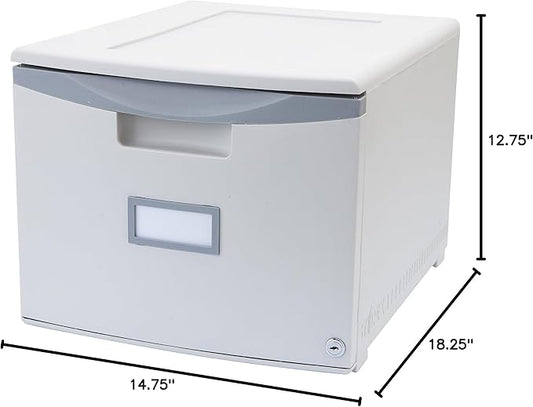Storex Plastic One-Drawer File Cabinet – Locking Document Organizer for Home and Office, Gray, 1-Pack (61251B01C)