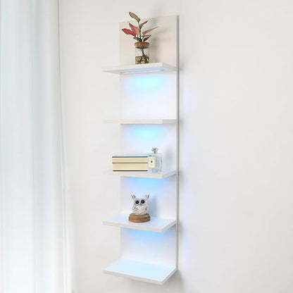 5 Tier Wall Shelf Unit, RGB Lack Shelf, Vanity Shelves with Light,White Shelves for Room,Office,Bathroom,Remote Control