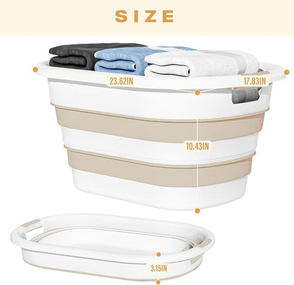 43L(11.5Gallon) Collapsible Laundry Baskets plastic, Pop Up Laundry hamper/Storage Container, Foldable Laundry Basket with Large Capacity,Sturdy,Space Saver (Beige, 2 Packs)