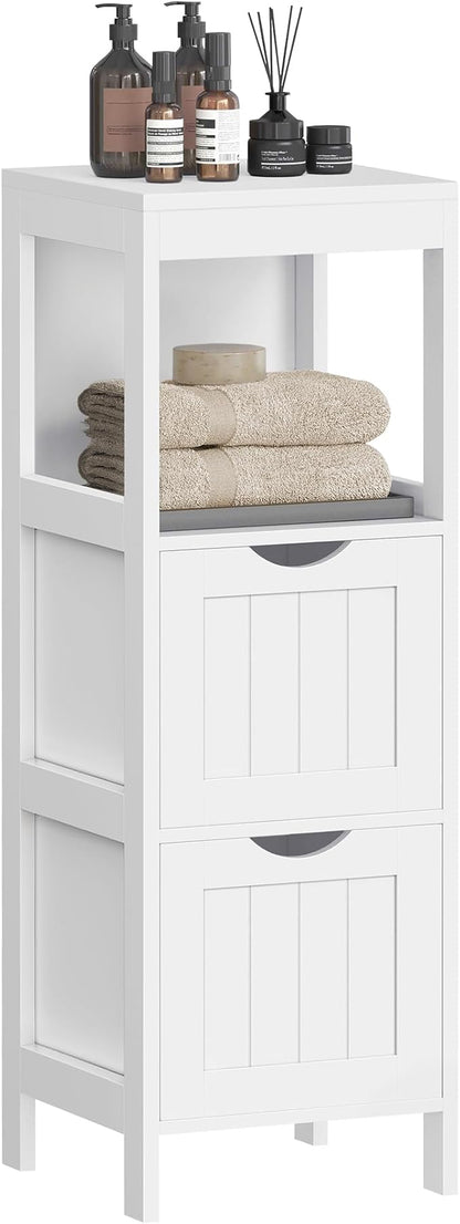 VASAGLE Storage Cabinet, Storage Organizer Rack Stand for Bathroom, Living Room, Bedroom, Multifunctional Corner Unit, 2 Drawers, 35 Inches in Height, White UBBC42WT