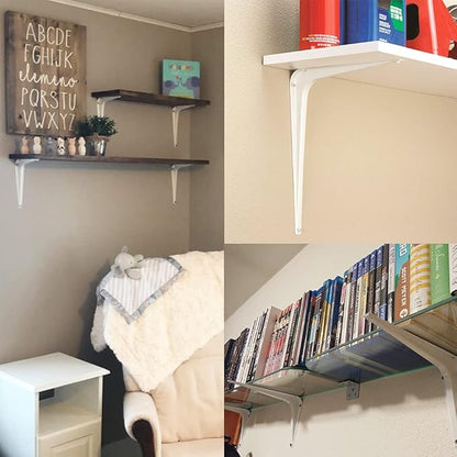 Shelf Bracket 12×10 in, 10 PCS White Shelving Brackets, L Brackets for Shelves Shelf Install, Bookshelf, Garden Boards