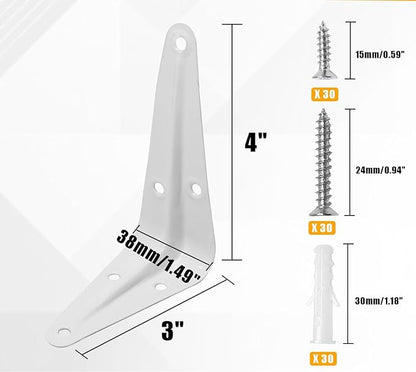 10 Pcs Shelf Brackets, 3 x 4 Inch Heavy Duty Metal Wall Corner Angle Shelving for Wall Hanging Shelves with Wall Anchors and Screws(White)