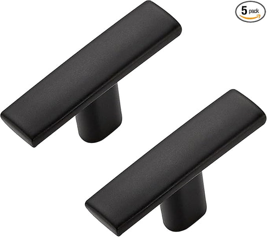 5 Pack Black Cabinet Knobs - Curved Cabinet Pulls Matte Black Knobs for Kitchen Cabinet Drawer Solid Dresser Knobs for Cabinet Hardware 1-3/4 Inch Length Single Hole