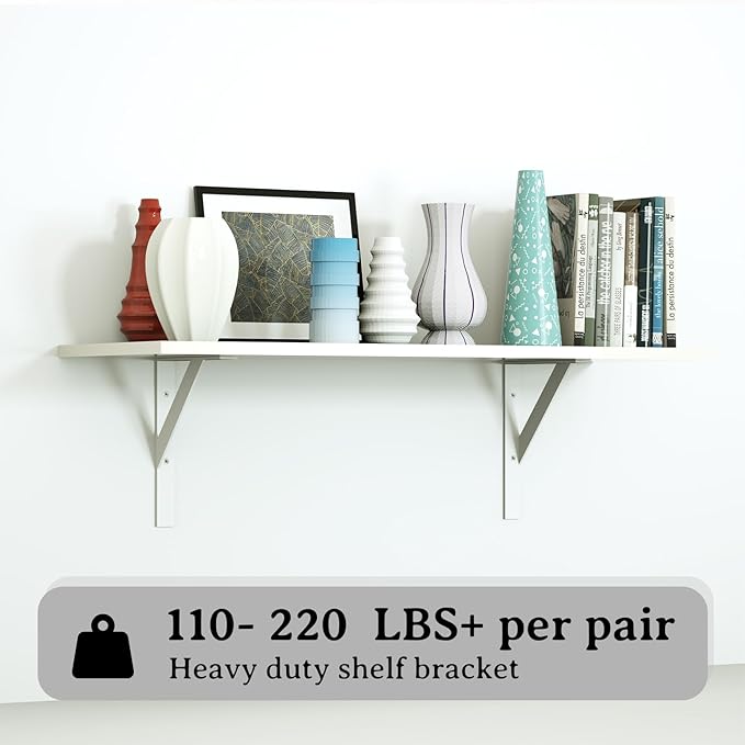 SOGAL 8 inches x 10 inches Heavy Duty Shelf Brackets,White Shelf Bracket,Shelf Support Angle Brackets for Shelves, L Brackets Floating Shelf Brackets 4Pack