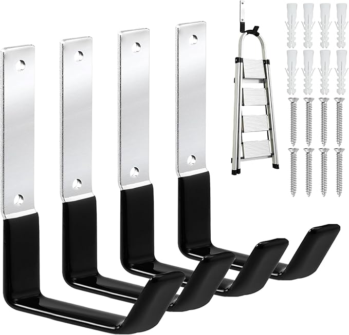 Heavy Duty Steel Garage Hooks,Garage Storage Utility Hooks,Anti-Slip Garage Hooks,Garage Garden Tool Organizer,Steel Wall Mount Hooks, Garden Hose Hanger, Black J Hooks (Large-4PC)