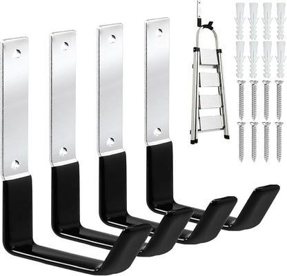 Heavy Duty Steel Garage Hooks,Garage Storage Utility Hooks,Anti-Slip Garage Hooks,Garage Garden Tool Organizer,Steel Wall Mount Hooks, Garden Hose Hanger, Black J Hooks (Large-4PC)