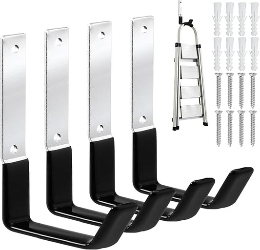 Heavy Duty Steel Garage Hooks,Garage Storage Utility Hooks,Anti-Slip Garage Hooks,Garage Garden Tool Organizer,Steel Wall Mount Hooks, Garden Hose Hanger, Black J Hooks (Large-4PC)